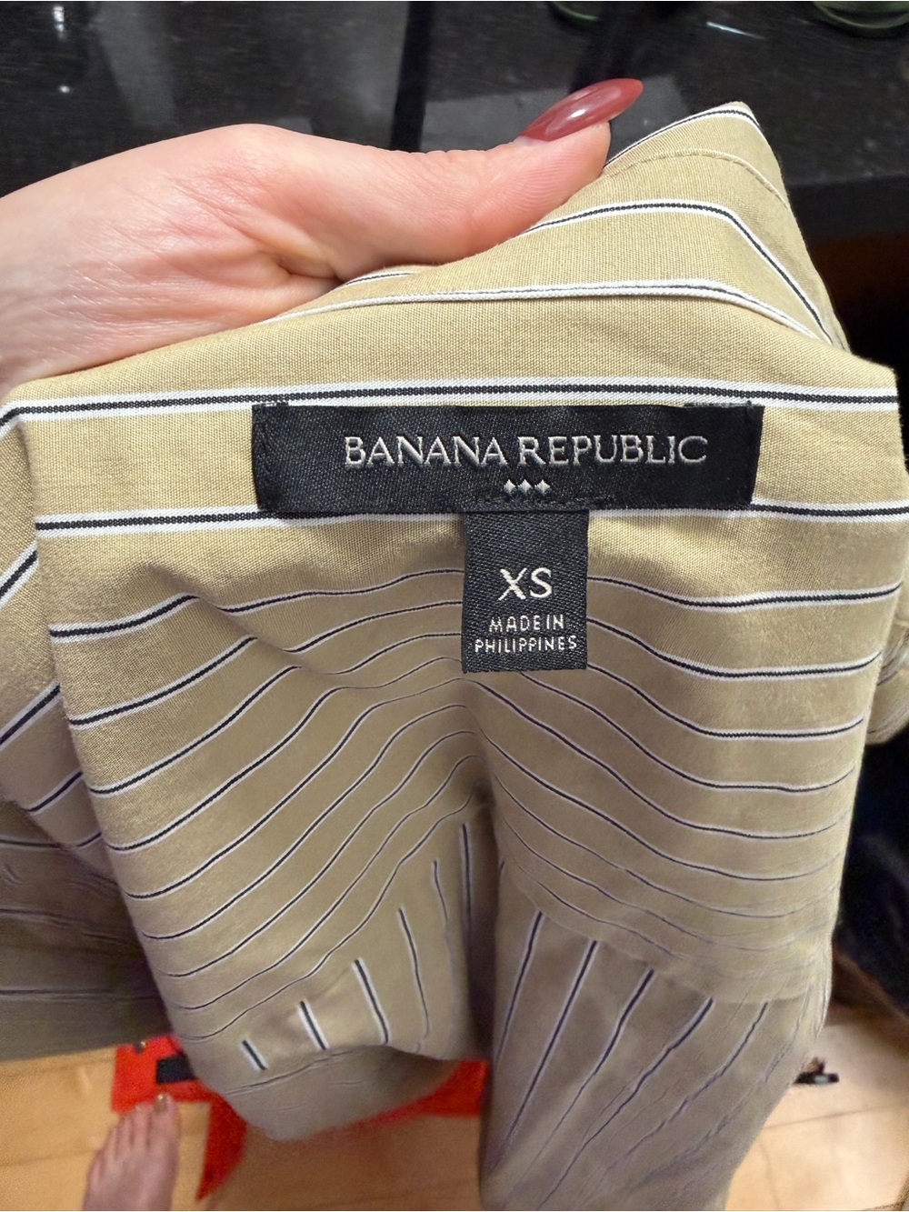 Banana Republic Tan Striped Button-Up Shirt